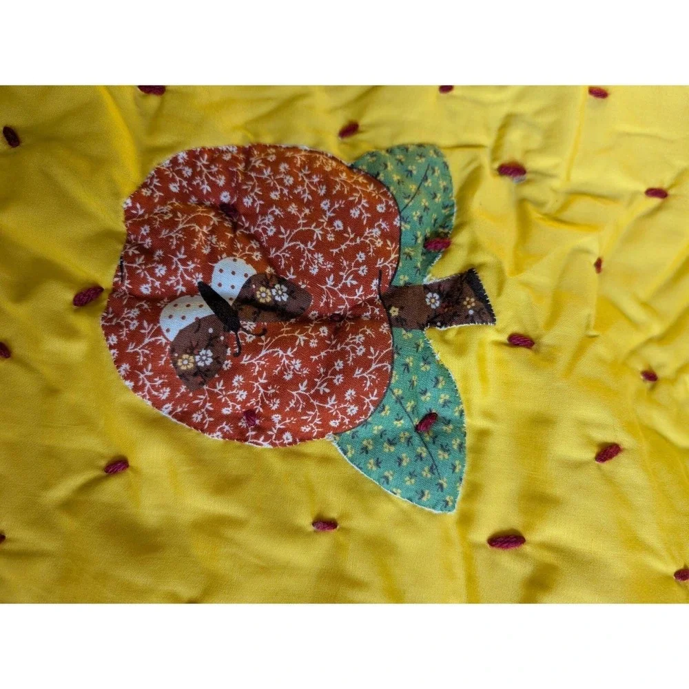Vintage Rustic Handmade Quilt w/ Sewn Patches Yellow 42 X 76